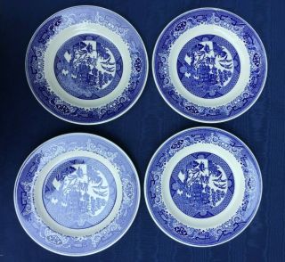 Vintage Churchill Blue Willow Dinner Plate 10 1/4 " Set Of 4 Euc