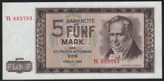 1964 5 Mark East Germany Ddr Vintage Paper Money Replacement Banknote P 22a Unc