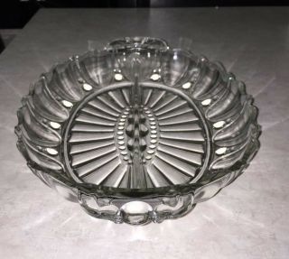 Vintage Clear Glass Divided Relish Dish Scalloped Edge With Handles - 12 Inches