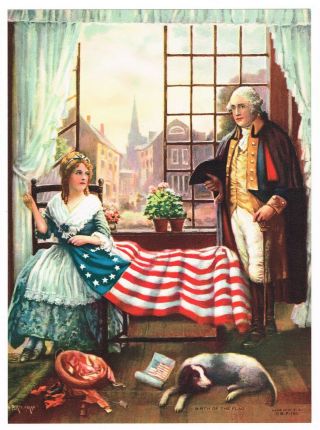 Betsy Ross Flag Vintage Calendar Print 1940s George Washington 4th Of July