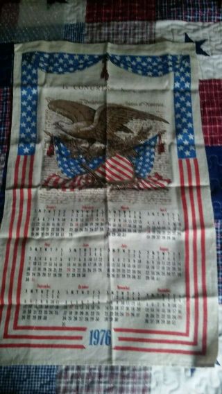 Vintage 1976 Cloth Linen Towel Calendar Declaration Of Independence