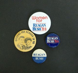 4 Vintage Reagan Campaign Pin / Buttons Women For Reagan