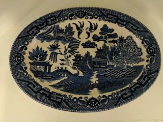 Vintage Blue Willow Transferware Oval Serving Platter 12 " - Made In Japan