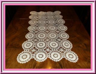 Gorgeous Vintage Hand Crocheted Table Runner With Great Design &