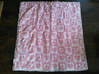 Vtg Handmade Strawberry Shortcake Baby Quilt Blanket Crib Toddler Bed Pink