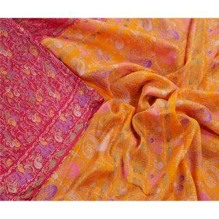 Tcw Vintage 100 Pure Silk Saree Pink Printed Sari Craft Paisley Fabric