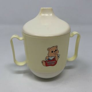 Vintage Glenco Tommee Tippee Cup 2 Handles Yellow White Bear Front Mcm