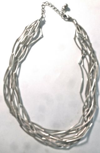 Vtg African Multi - Strand Long Tubular Ss Bead Choker Sterling Ethnic Silver Old