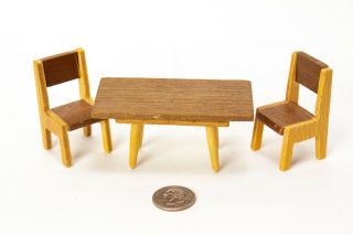 Dollhouse Mini Vtg Wooden Mid Century Mod Kitchen Table Chairs Diorama Furniture
