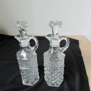 Pair Vintage Oil And Vinegar Cut Glass Cruet Set With Stoppers