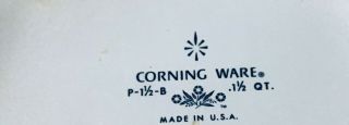 Vintage Corning Ware Blue Cornflower 1 1/2 qt Casserole Dish with Lid P1 1/2 B 4