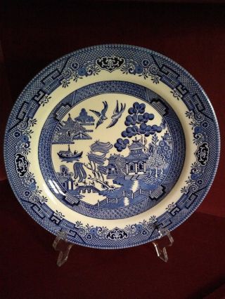 Vintage Churchill Blue Willow Asian Design 10 1/4 " Dinner Plate Made In England