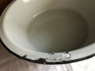 Vintage White Enamel Wash Basin Bowl With Black Trim 8 3/4 W X 3 In H