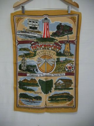 Vintage Souvenir Tea Towel Devonport Tasmania Cotton