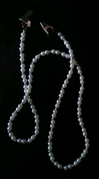 Vintage Faux Pearl And Bead Eyeglasses Sunglass Chain Holder Keeper Clip Chain