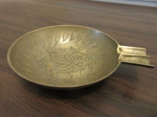 Vintage Brass Ashtray - - Solid Brass With A Flower Design - -