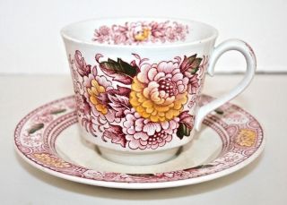 Vintage Ridgway Ironstone Canterbury Red Multicolor Coffee Cup And Saucer