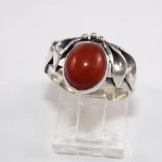 Sterling Silver Bead Ball Red Carnelian Ribbon Wave Vintage Ring Size 6 Ldh10