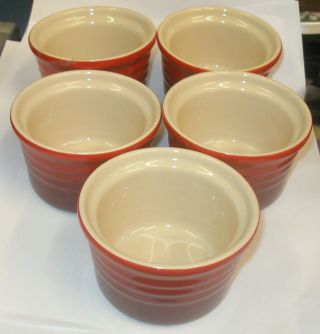 5 Vintage Le Creuset Sorbet Mini Ramekins Set Of 5 In Red Taper Bowl