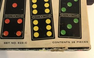 VTG Dominoes Halsam Double Six Colored Dot No.  623 - C 28 pc Box Wooden 4