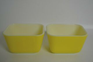 Set Of 2 Vintage Pyrex Small Refrigerator Dishes 501 B - 1 1/2 Cup Yellow - No Lids