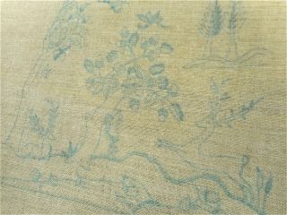 Jacobean Floral Deer Vintage Linen Fabric Stamped For Crewel Hand Embroidery