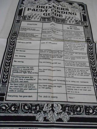 Vintage Teatowel ' Drinkers Fault - Finding Guide ' Pure Irish Linen by Ulster 2