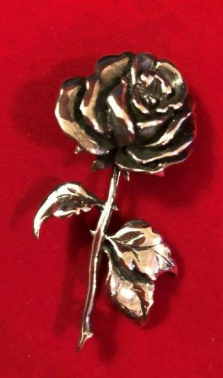Vintage Sterling Silver Rose Flower Pin Brooch Signed 10.  8 G