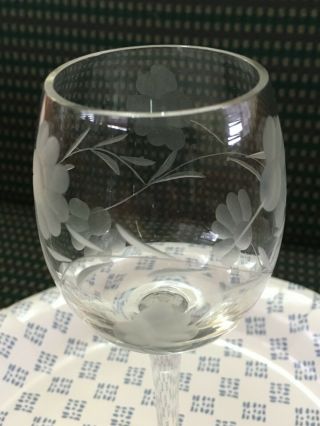 Vintage Set Of 6 Etched Floral Mini Wine Glasses