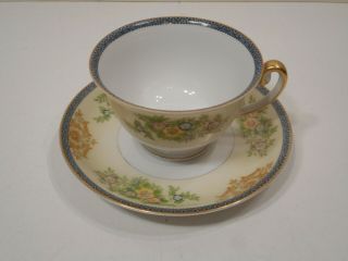 Vintage Meito China Montrose Pattern Japan Hand Painted Footed Cup & Saucer
