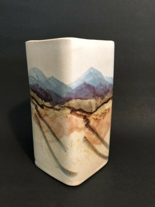 Vintage Ceramic Art Pottery Vase Signed Ab Mountain Range