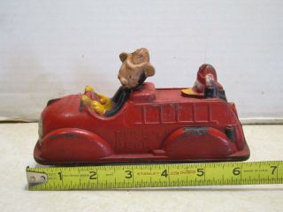 VINTAGE SUN RUBBER CO HARD TOY MICKEY MOUSE DONALD DUCK FIRE TRUCK 6.  5” PP61 2