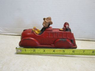 VINTAGE SUN RUBBER CO HARD TOY MICKEY MOUSE DONALD DUCK FIRE TRUCK 6.  5” PP61 5