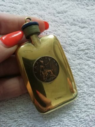 Miniature Flask - Vintage Brass With Coin Decoration