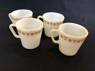 4 Pyrex Butterfly Gold Coffee Cups Mugs Retro Vintage - Exc