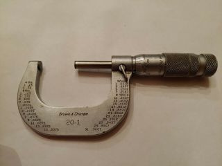 Vintage Brown & Sharpe 1 " - 2 " Micrometer Model 20 - 1