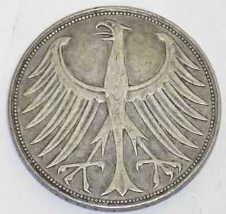 1951 J Germany Vintage With Eagle German 5 Mark Silver Coin
