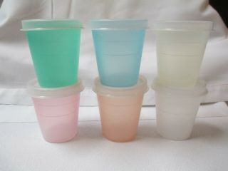 Set Of 6 Vintage Plastic Tupperware 2 Oz Midget Containers W/ Lids Made In Usa