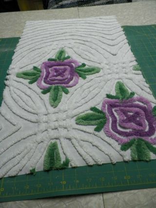 Vintage Plush Lilac Floral Chenille Bedspread Quilting Craft Fabric A 1635