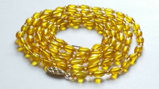 Czech Vintage Long Bright Yellow Oval Glass Bead Necklace