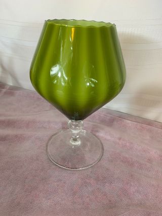 Vtg 1960s Empoli Italian Glass Green Optic Snifter Vase