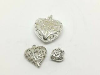 Pretty Selection Of 3 Vintage Solid Silver 925 Fretwork Art Deco Style Pendants