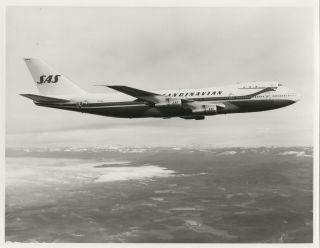 Large Vintage Photo - Sas Scandinavian Airlines B747 Se - Ddl In - Flight