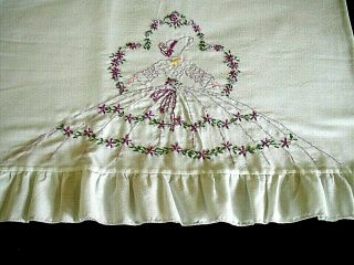 Vintage Embroidered Lady With Hat Ruffled Standard Pillowcase