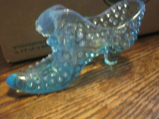 Vtg Fenton Light Blue Glass Slipper/shoe/boot Opalescent Hobnail W/cat Head
