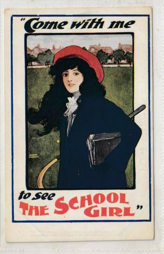 Vintage Postcard " Come With Me To See The School Girl " Theatre Sydney Nsw