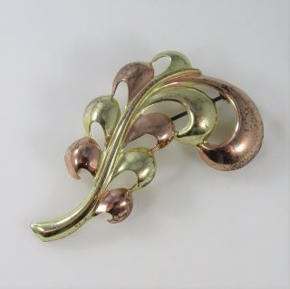 Monet Two Tone Pin Brooch Vintage Signed Sterling Silver 12.  5g