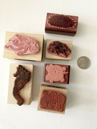6 Vintage Rubber Stamps : Sea Creatures: Octopus,  Antique Fish,  Corals,  Seahorse 2