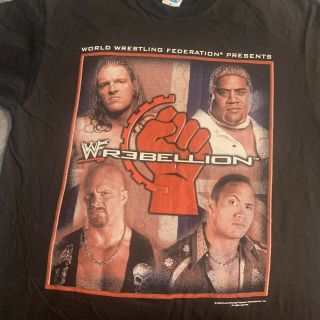 Wwf Rebellion 2000 Uk Vintage T - Shirt Medium Wwe Tna Wrestling Nxt