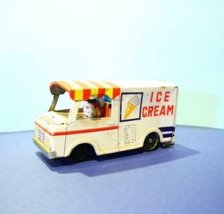 Ice Cream Van Vintage Tin Toy Truck White Red Yellow Blue Japan Kitsch Sideboard